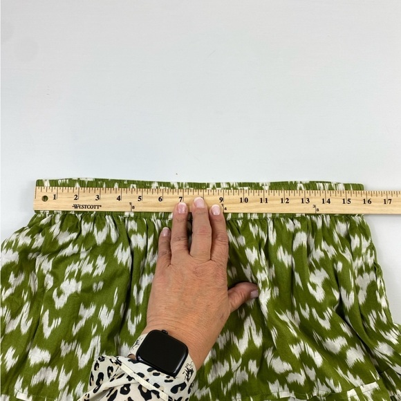 Antthony HSN Green White Ikat Print‎ 100% Cotton Tiered Skirt w/Pockets Sz L - Picture 10 of 13